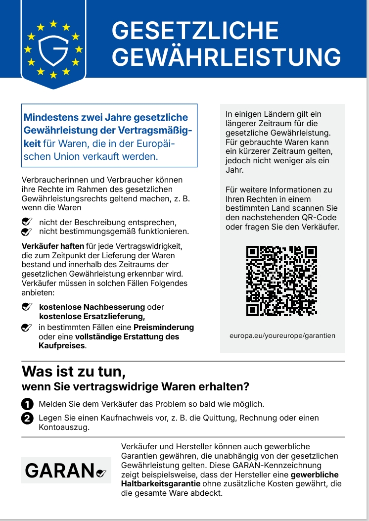 EU Gewährleistungslabel DE